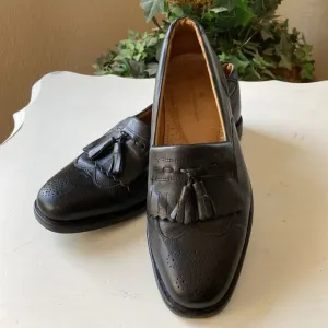 Sandro Moscoloni Kiltie Tassel Slip-On Wingtip Black Leather Loafers Size 9.5 D
