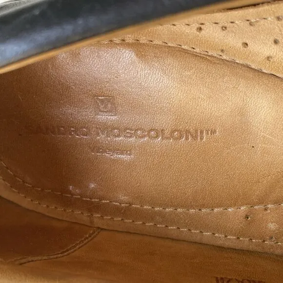 Sandro Moscoloni Kiltie Tassel Slip-On Wingtip Black Leather Loafers Size 9.5 D