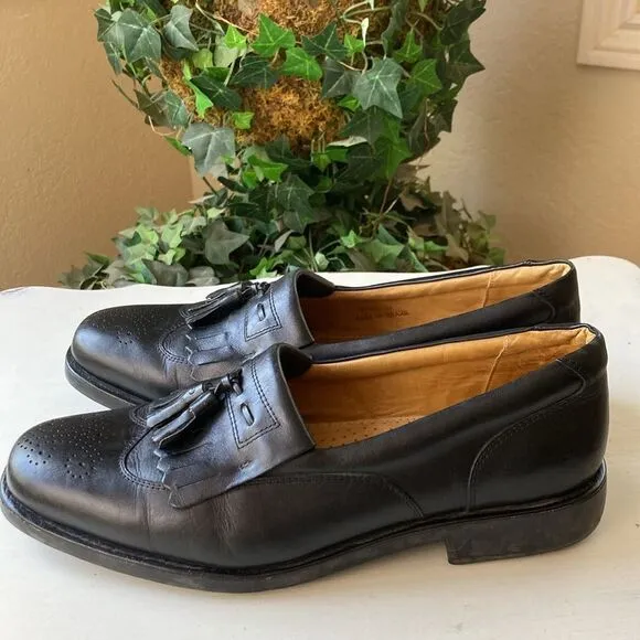 Sandro Moscoloni Kiltie Tassel Slip-On Wingtip Black Leather Loafers Size 9.5 D