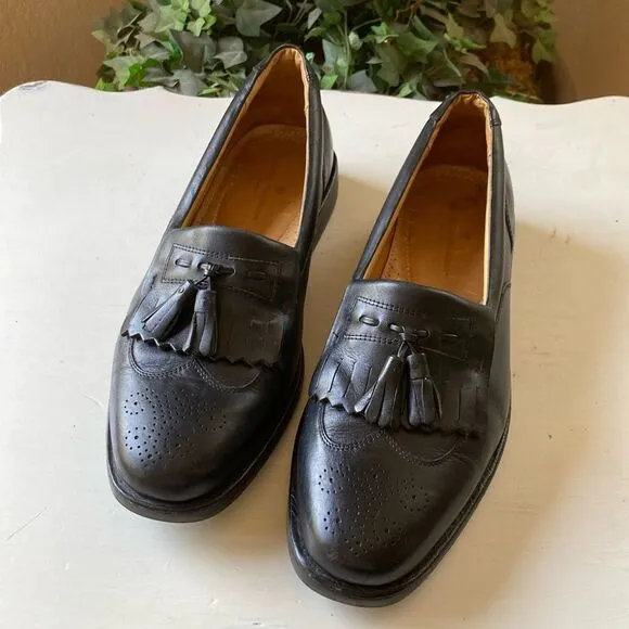 Sandro Moscoloni Kiltie Tassel Slip-On Wingtip Black Leather Loafers Size 9.5 D