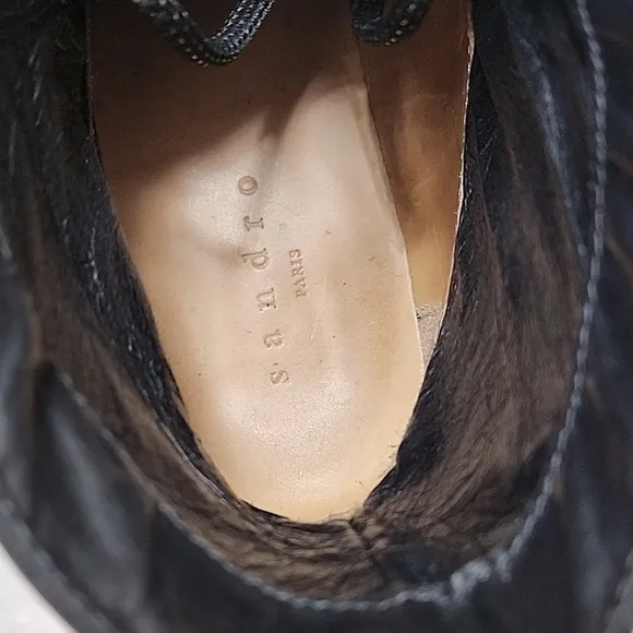 Sandro Paris Black Leather Combat Lace Up  Boots  With gold Eyelet Size 39- 8.5