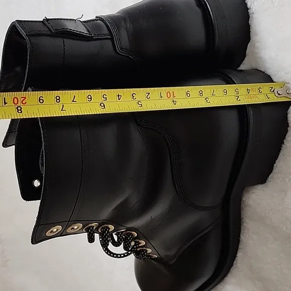 Sandro Paris Black Leather Combat Lace Up  Boots  With gold Eyelet Size 39- 8.5