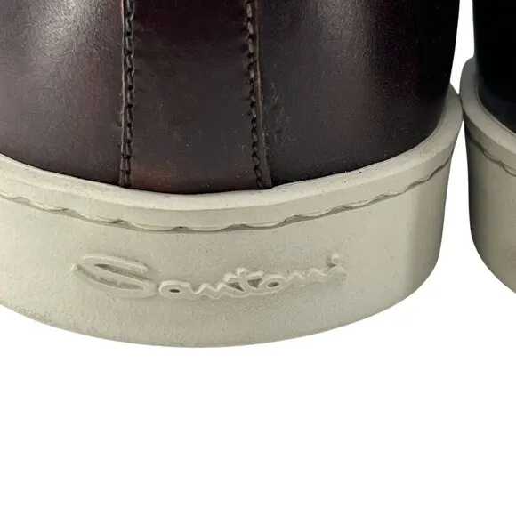Santani Mens Leather Loafers With Double Monk Strap &amp; Rubber Sole Size 7