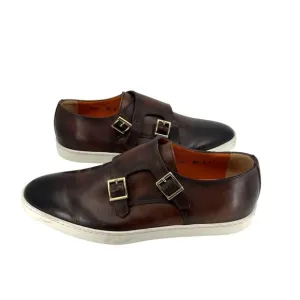 Santani Mens Leather Loafers With Double Monk Strap &amp; Rubber Sole Size 7
