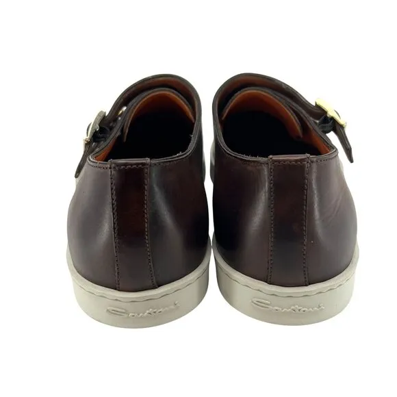 Santani Mens Leather Loafers With Double Monk Strap &amp; Rubber Sole Size 7