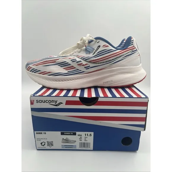 Saucony Mens Guide 15 S20684-35 Red/White/Blue Running Shoes Sneakers Size 11.5