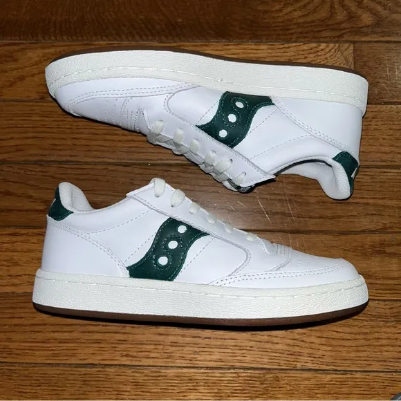 Saucony Originals Jazz Court Sneakers White &amp; Green Leather  Women’s Size 5.5