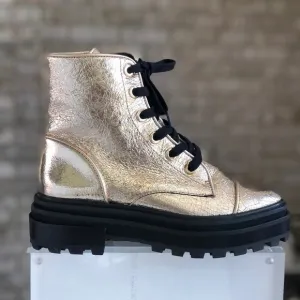 SCHUTZ gold metallic leather combat boots size 6B