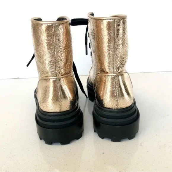 SCHUTZ gold metallic leather combat boots size 6B