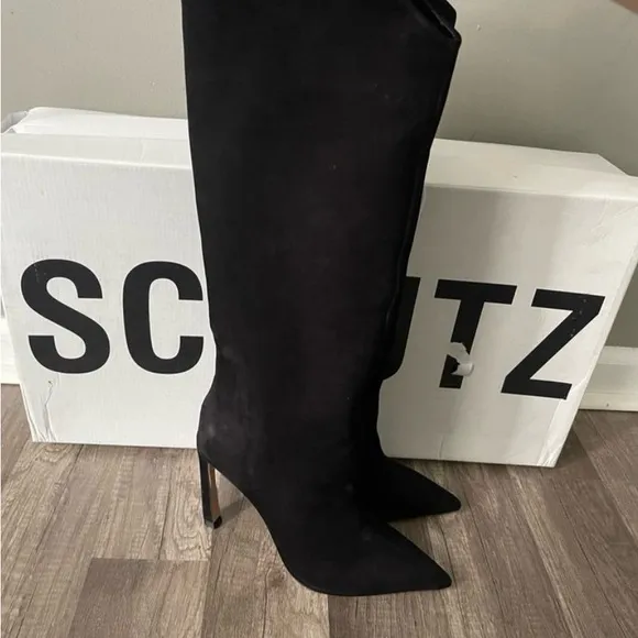 SCHUTZ Maryana Sculpt Black Nubuck Boots