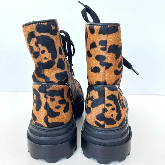 SCHUTZ Maylova Leopard Print Calf Hair Lug Sole Combat Boot Size 8.5