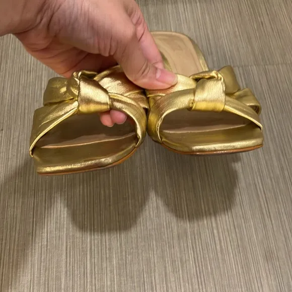 Schutz Mindy genuine leather Pin Heeled Sandals in Gold color Size 8