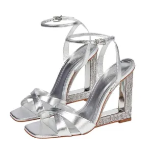 Schutz Womens Phillie Wedge Sandal US 5B EU 35.5 Silver Leather NWOB
