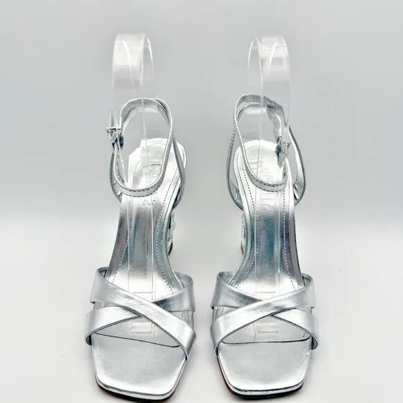 Schutz Womens Phillie Wedge Sandal US 5B EU 35.5 Silver Leather NWOB