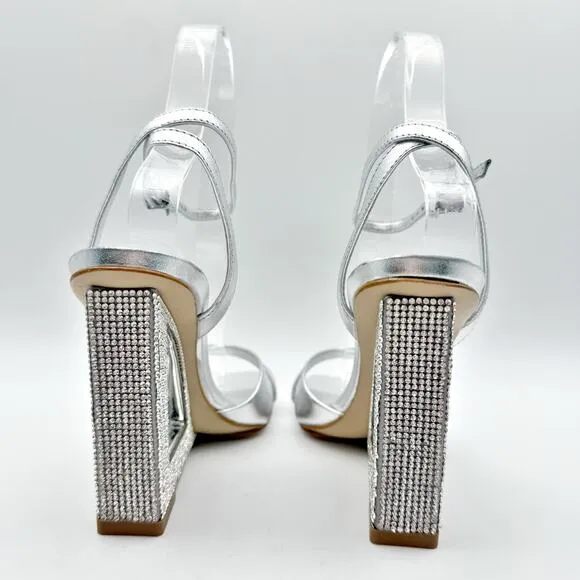 Schutz Womens Phillie Wedge Sandal US 5B EU 35.5 Silver Leather NWOB