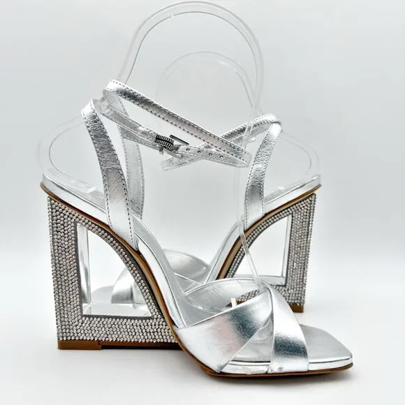 Schutz Womens Phillie Wedge Sandal US 5B EU 35.5 Silver Leather NWOB