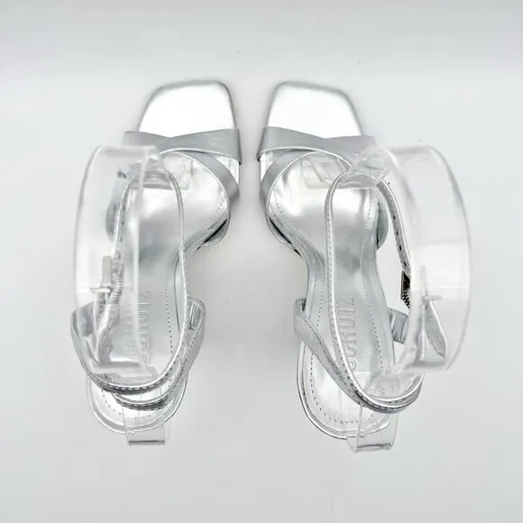 Schutz Womens Phillie Wedge Sandal US 5B EU 35.5 Silver Leather NWOB