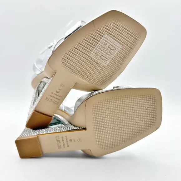 Schutz Womens Phillie Wedge Sandal US 5B EU 35.5 Silver Leather NWOB