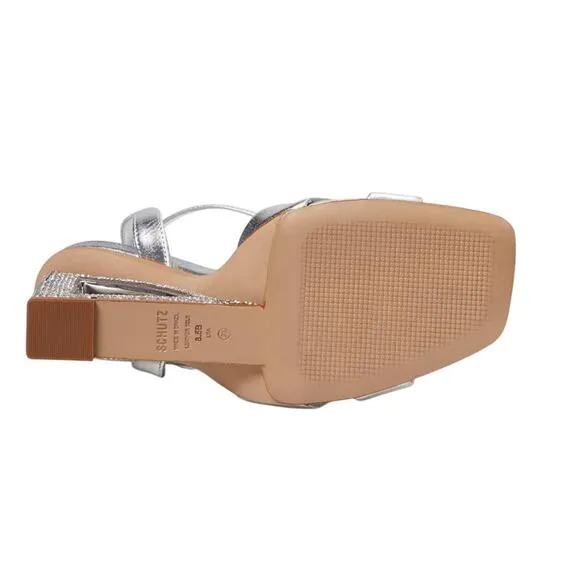 Schutz Womens Phillie Wedge Sandal US 5B EU 35.5 Silver Leather NWOB