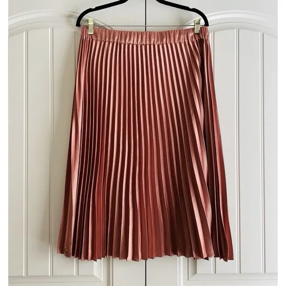 Scotch &amp; Soda NWT Women's Satin Pleated Skirt Midi Length Size L Elastic Waist