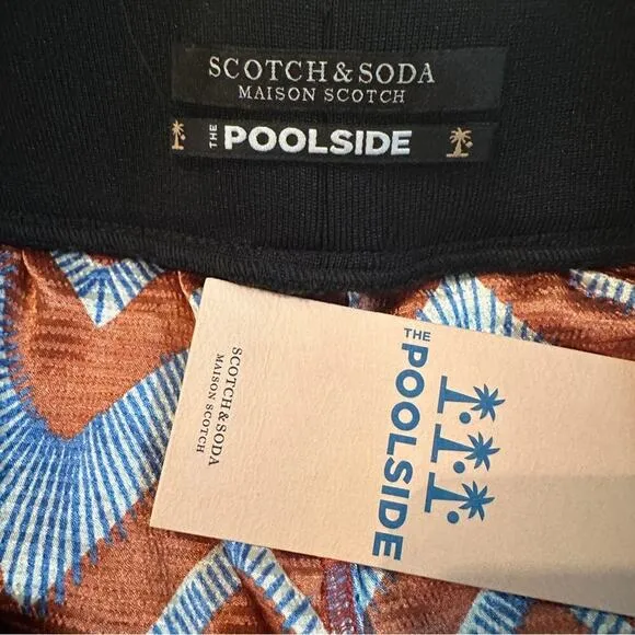 Scotch &amp; Soda Poolside Blue &amp; Red Chevron Stripe‎ Ruffle Shorts Sz L NEW