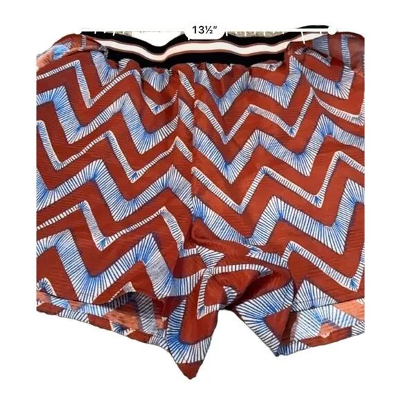 Scotch &amp; Soda Poolside Blue &amp; Red Chevron Stripe‎ Ruffle Shorts Sz L NEW