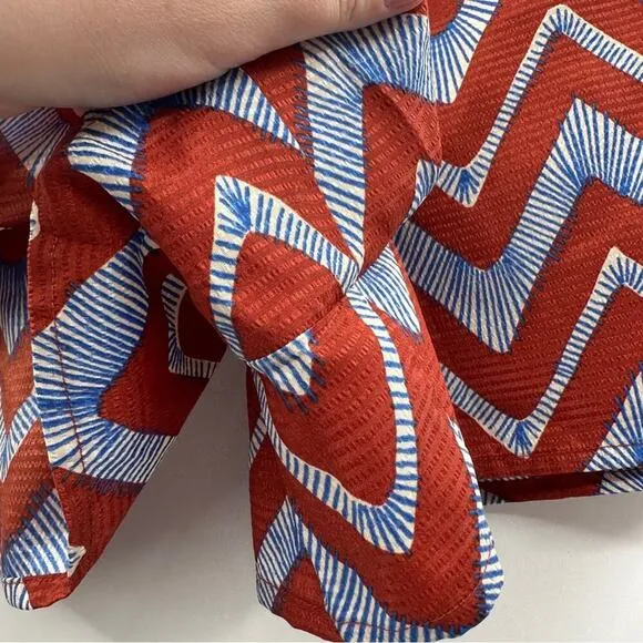 Scotch &amp; Soda Poolside Blue &amp; Red Chevron Stripe‎ Ruffle Shorts Sz L NEW