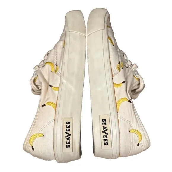 SeaVees for J.Crew Legend Sneakers White Embroidered Fruit Bananas Womens Size 6
