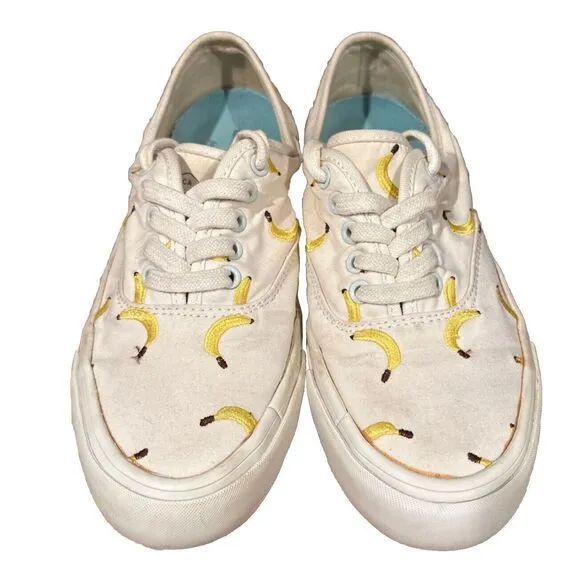 SeaVees for J.Crew Legend Sneakers White Embroidered Fruit Bananas Womens Size 6