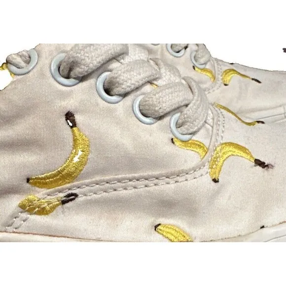 SeaVees for J.Crew Legend Sneakers White Embroidered Fruit Bananas Womens Size 6