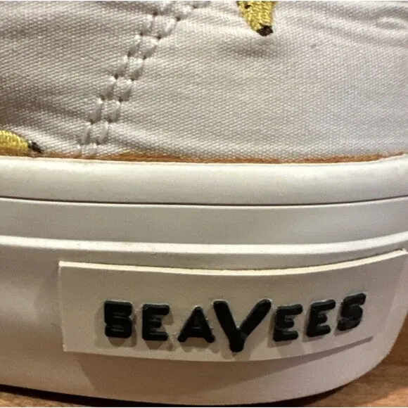 SeaVees for J.Crew Legend Sneakers White Embroidered Fruit Bananas Womens Size 6