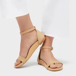 Secra Poppy Sandals Caramel Tan Leather Ankle Strap Arch Support Size 9