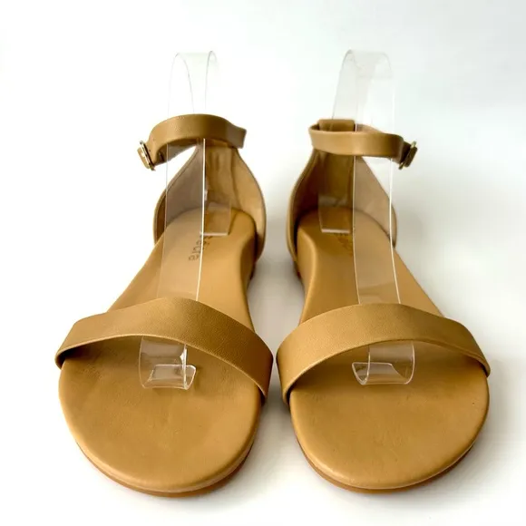 Secra Poppy Sandals Caramel Tan Leather Ankle Strap Arch Support Size 9