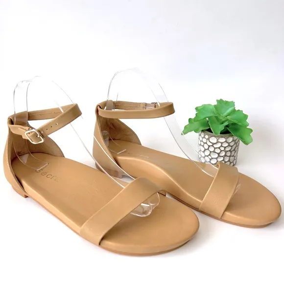 Secra Poppy Sandals Caramel Tan Leather Ankle Strap Arch Support Size 9