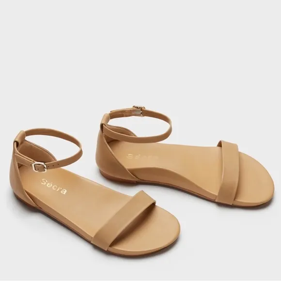 Secra Poppy Sandals Caramel Tan Leather Ankle Strap Arch Support Size 9