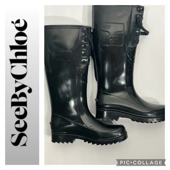 See by Chloe | Lace Wellington Black Rain Boots~36