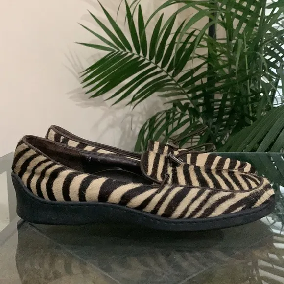 SESTO MEUCCI Zebra Print Pony Hair Leather Loafers