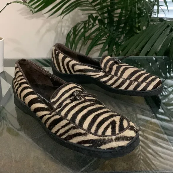 SESTO MEUCCI Zebra Print Pony Hair Leather Loafers