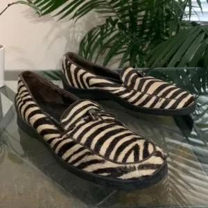 SESTO MEUCCI Zebra Print Pony Hair Leather Loafers