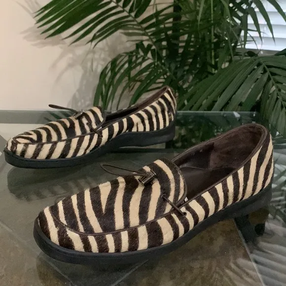 SESTO MEUCCI Zebra Print Pony Hair Leather Loafers