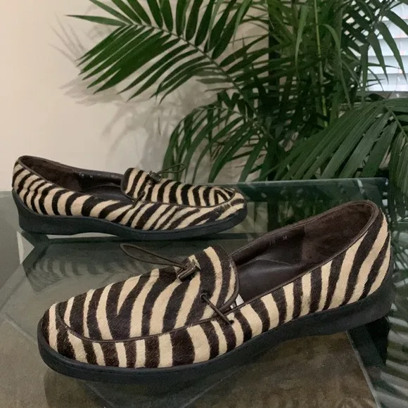SESTO MEUCCI Zebra Print Pony Hair Leather Loafers