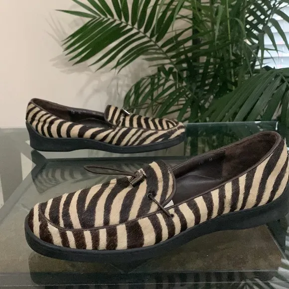 SESTO MEUCCI Zebra Print Pony Hair Leather Loafers