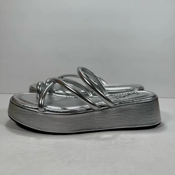 Seychelles Hanna Silver Metallic Strappy Platform Sandals Women Size 8M