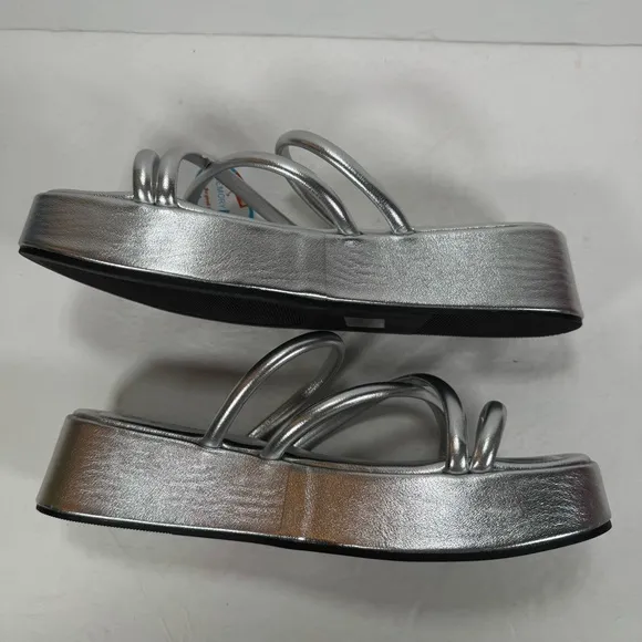 Seychelles Hanna Silver Metallic Strappy Platform Sandals Women Size 8M