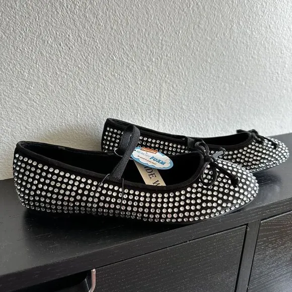 SEYCHELLES Womens Black Ballet Flats Crystal Rhinestones Memory Foam Size 6.5 W