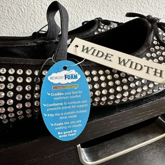 SEYCHELLES Womens Black Ballet Flats Crystal Rhinestones Memory Foam Size 6.5 W