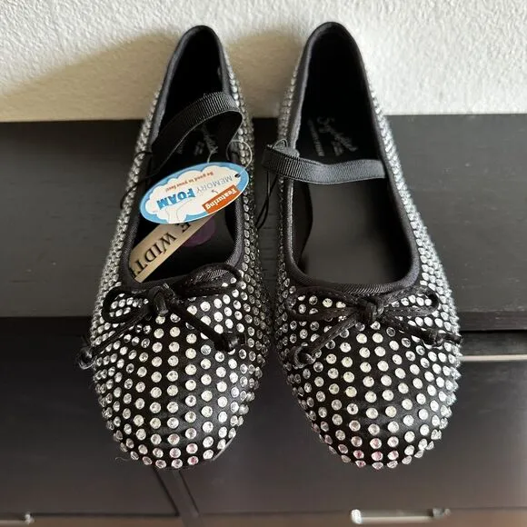 SEYCHELLES Womens Black Ballet Flats Crystal Rhinestones Memory Foam Size 6.5 W