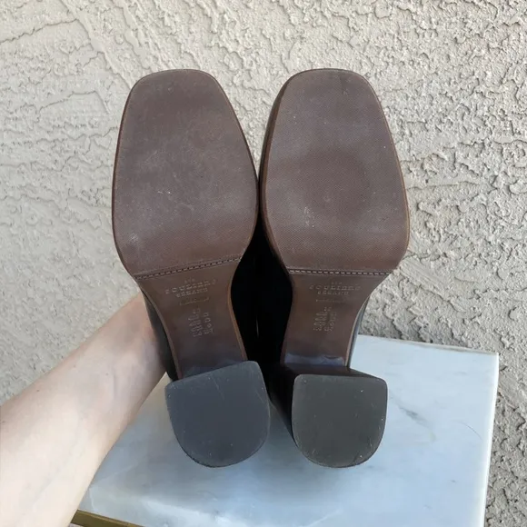SEZANE Black Glossy Leather Platform Penny Loafers Square Toe Jessie Heels 39