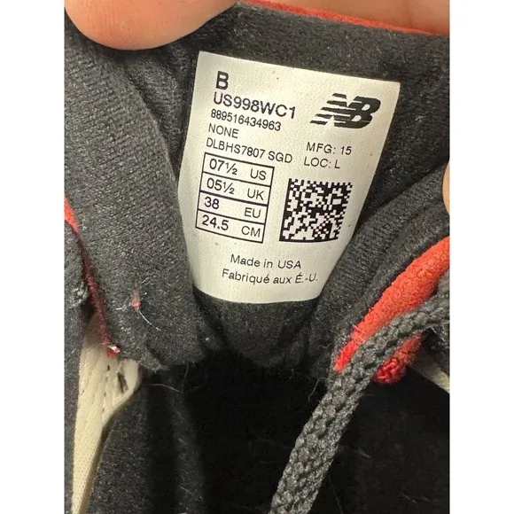 Size 7.5 New Balance 998 Made in USA American Rebel. Embroidery On Back
