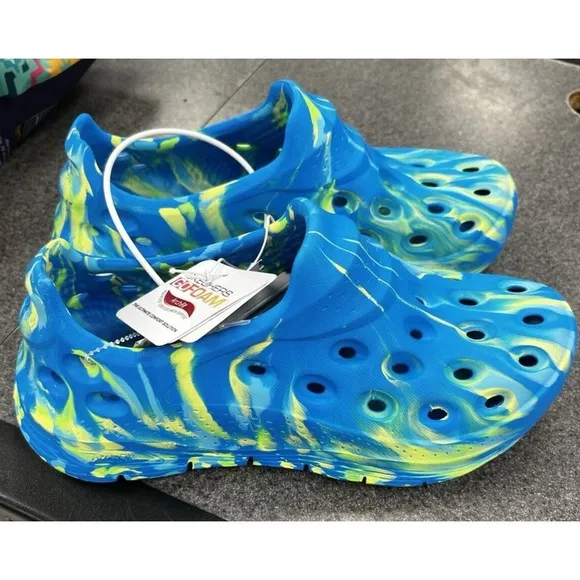 SKECHERS ARCH FIT GO - WHIRLWIND Blue Green FOAM Sandals Splash Splatter Size 6